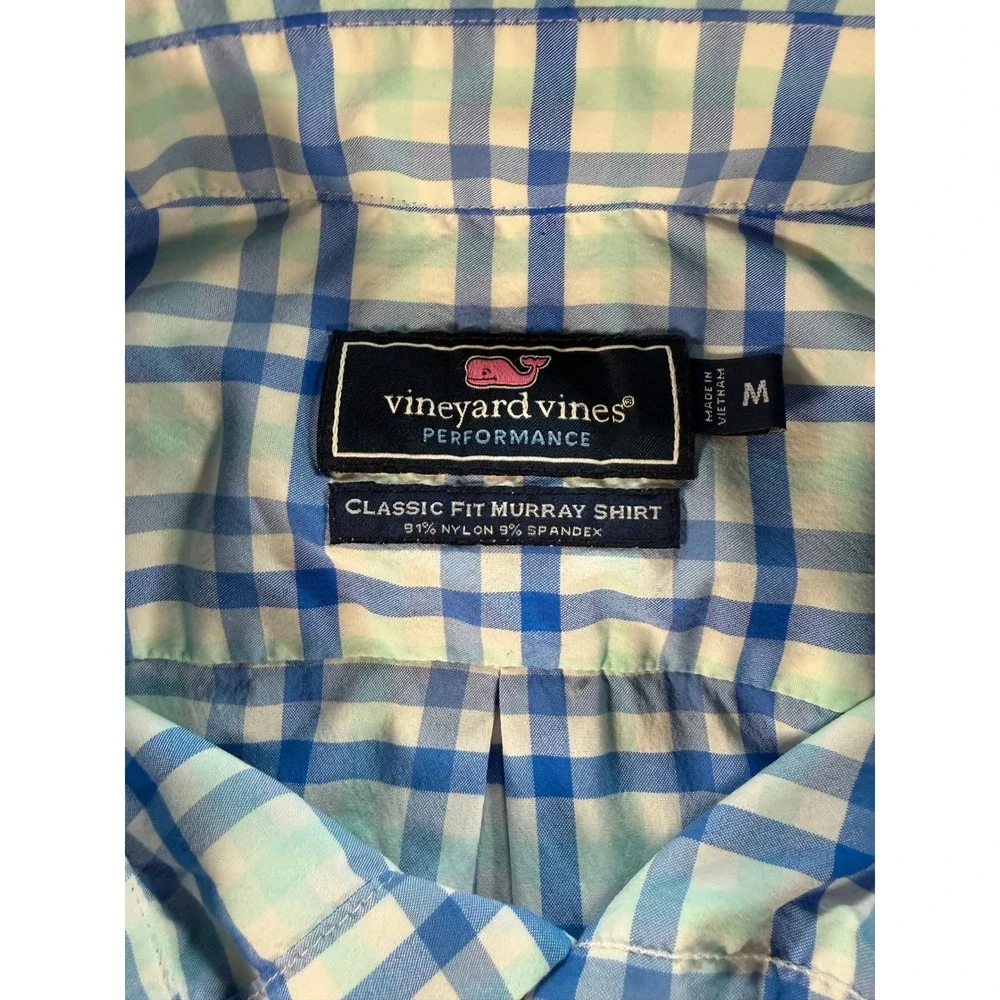 Vineyard Vines Performance Murray Shirt Mens M Classic Fit Blue Gingham 1W1820